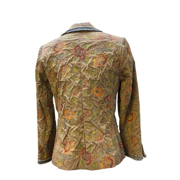Serena Kay Paris Tan Multi Floral Print Button Front Jacket M - Picture 2 of 8